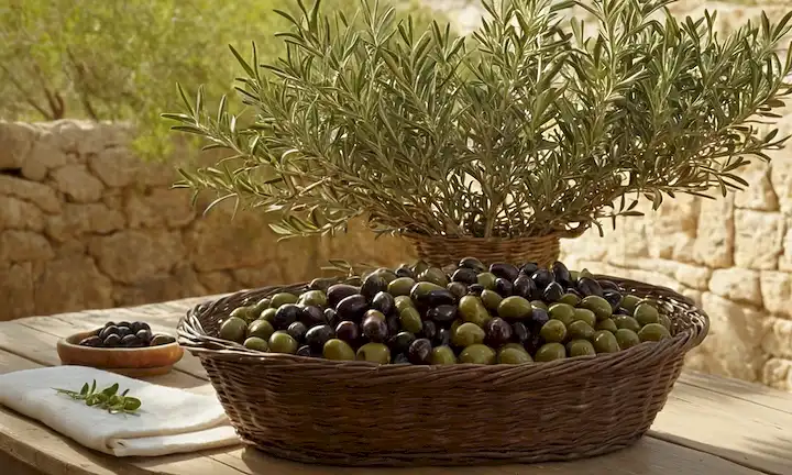 Un paisaje mediterráneo con unos pocos olivos que crecen naturalmente