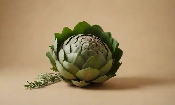 una suave alcachofa verde con hojas acurrucadas hacia arriba