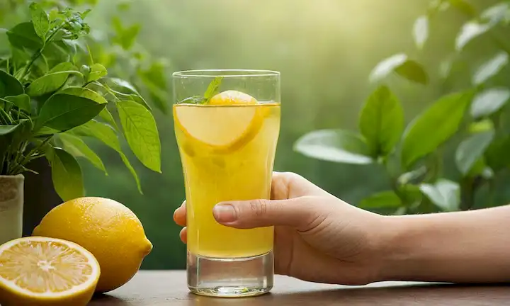 Una persona que sostiene un vaso con agua amarilla