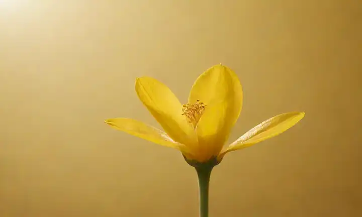 Un fondo amarillo brillante, una flor de breva floreciente, pétalos suaves, estambres delicados, una brisa suave, sombras sutiles, un ambiente sereno, iluminación cálida, sencillez
