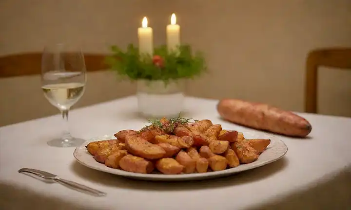 Una mesa festiva con cubiertos dorados