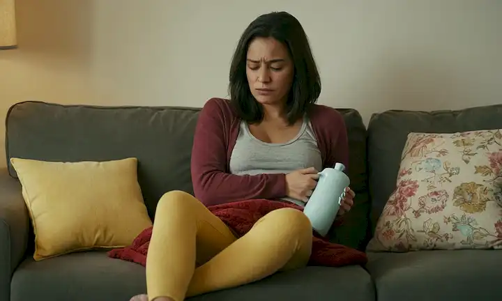 Una mujer sentada en un sofá