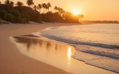 Una playa serena al atardecer