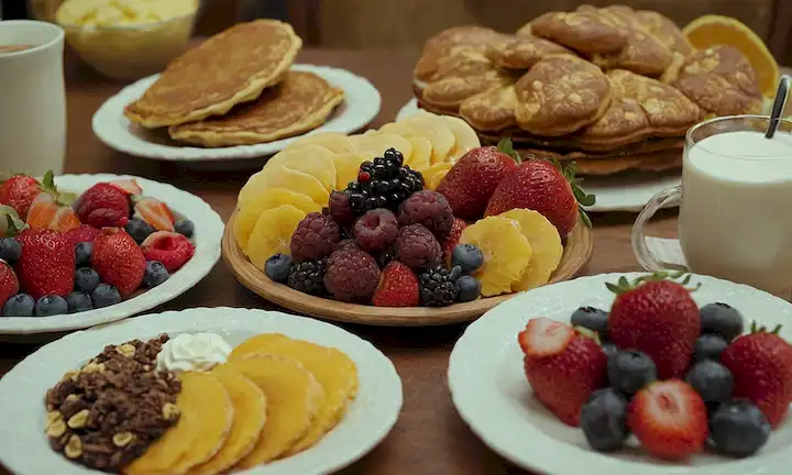 Una cálida y acogedora escena de desayuno con un centro de chocolate