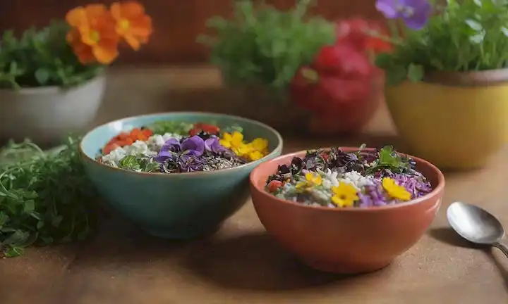 4 tazones coloridos con toppings creativos