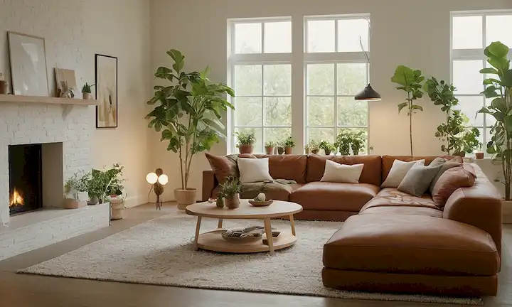 Un cálido y acogedor salón con algunas personas charlando o jugando juegos juntos, un sentido de la comunidad y la conexión entre amigos y familiares, un sutil toque de risa y conversación, un fondo minimalista, un ambiente acogedor, luz natural fluyendo desde las ventanas, algunas plantas que agregan vegetación, un sentido del equilibrio y la armonía