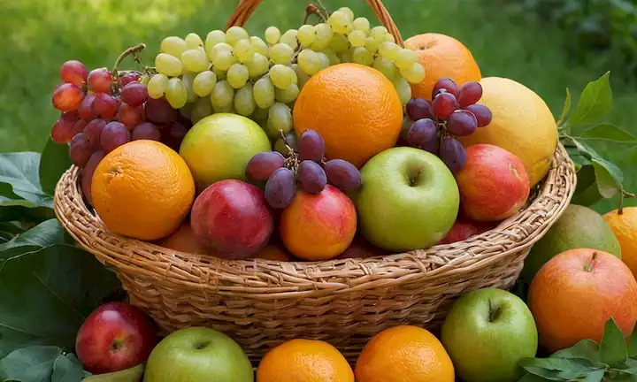 Una canasta rebosante de frutas vibrantes