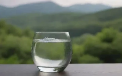 Un ambiente sereno tranquilo con unas cuantas burbujas subiendo en un agua de cristal clara llena al borde