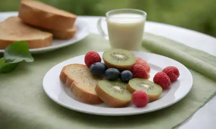 Una placa de desayuno vibrante con un kiwi como la pieza central