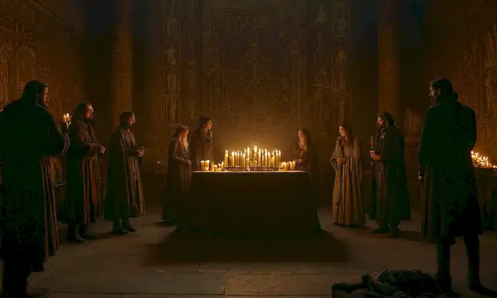 ilustración del siglo XIX con un fondo oscuro