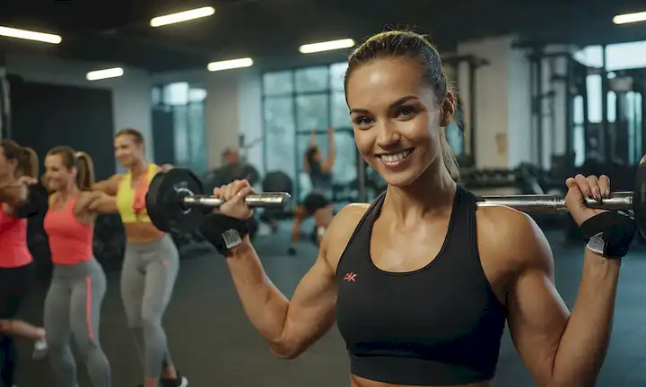28 entrenadores de fitness en entornos diversos, sudoración, músculos flexivos, pesas, ropa deportiva, sonriendo, posando, ejercicios de alta intensidad, escenarios exteriores e interiores, movimientos dinámicos, poses atléticas, cuerpos tonificados, expresiones enfocadas, atmósfera energética