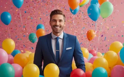 ilustración 3D de una persona sonriente en un traje