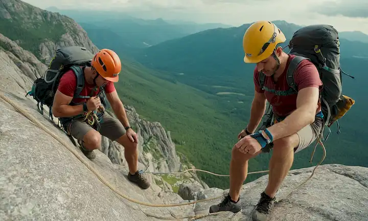 2-3 escaladores en una montaña rocosa