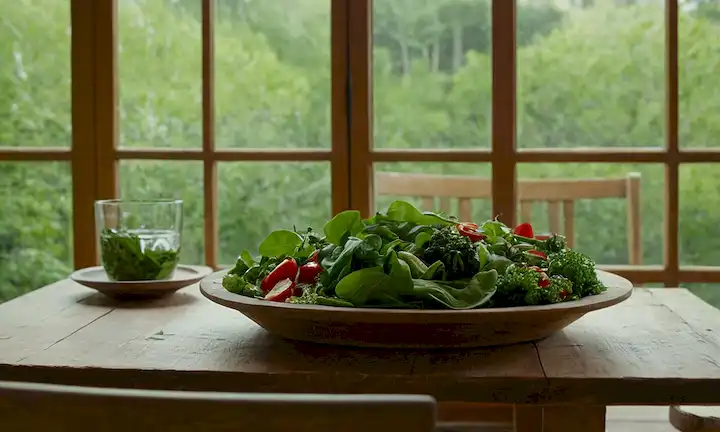 Una placa vibrante llena de verdes frondosos frescos