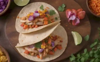 Un piso vibrante y colorido con una pila de tortillas crujientes