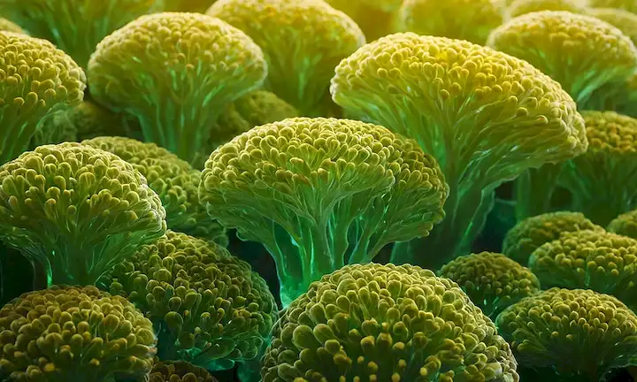 Células 3D, moléculas de zeaxantina verde, escudo antioxidante, luz dorada, membranas celulares, protección, salud, bienestar, belleza, remedio natural